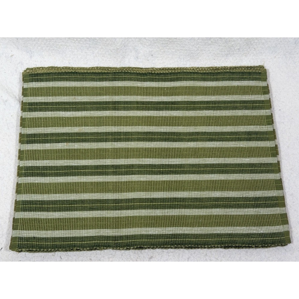 April Cornell Set of 6 Green Stripe Woven Placemats Cotton 15x20 Farmhouse